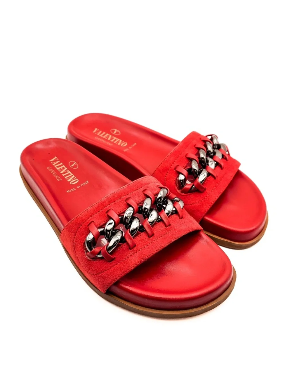 Valentino Garavani Slip-On Red Chain Link Slides Sandals EU 36.5